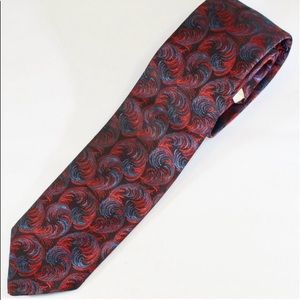 VTG Christian Dior Tie Blue & Red Feather on Dark